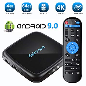 Android 9.0 TV Box, [Upgrade] Dolamee D18 4GB RAM 64GB ROM TV Box Quad-core True 4K Smart Media Player Support 2.4G/5G Dual Band WiFi USB 3.0