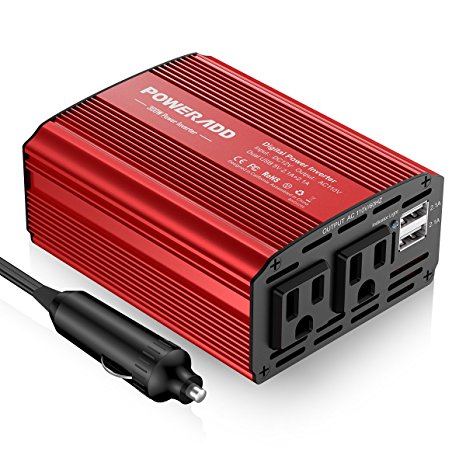 Poweradd 300W Car Power Inverter DC 12V to AC 110V Converter with Dual 3.1A Dual USB Ports for Smartphones, Tablet, Laptop, Breast pump, Nebulizer and More - Red