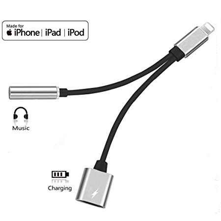 Earphone Adapter for iPhone, Charging Power Adapter to 3.5mm Headphone Jack Cable 2 in 1 Splitter for Charging and Audio Compatible for iPhone Dongle XS/MAX/XR/X/8/8Plus/7/7Plus Support for All iOS
