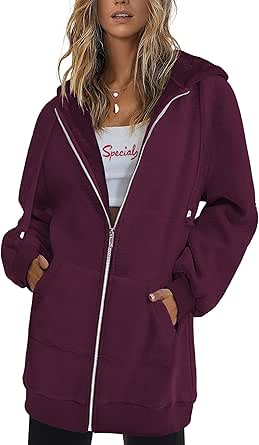 Zeagoo Zip Up Hoodies For Women Long Sleeve Oversized Sweatshirts Casual Lightweight Fleece Jackets With Pockets