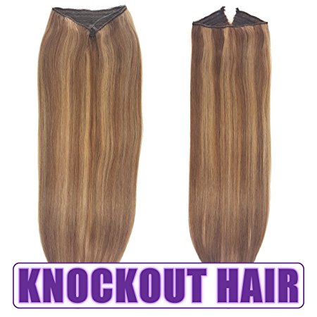 Fits like a Halo Hair Extensions 20"-22" (P#7A/7B) - No Clips, No glue, No Damage! It's so EASY! 100% Remy Premium AAAAA Human Hair! on Wire! (Lt Ash Brown/Dark Blonde Mix - P#7A/7B)