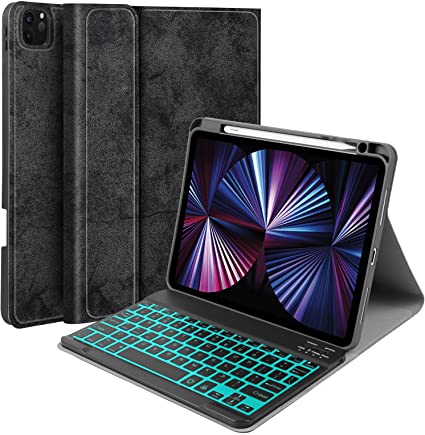 iPad Pro 11 Inch 2021 Case with Keyboard - JUQITECH Backlit Wireless Detachable Keyboard Case for iPad Pro 11" 3rd Generation 2021 2nd Generation 2020 Tablet Cover Case Support Apple Pencil Charging