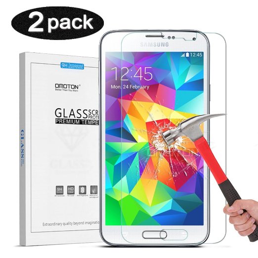 2 Pack Galaxy S5 Screen Protector OMOTON Tempered-Glass Screen Protector with 9H Hardness Ultra-Clarity Anti-Scratch No-Bubble Installation for GalaxyS5 Lifetime Warranty