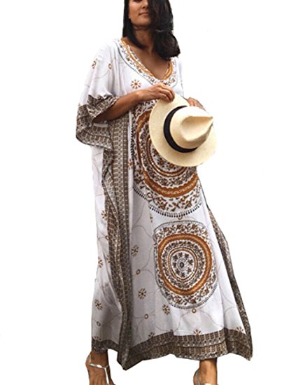 Bsubseach Women Bathing Suits Cover Up Ethnic Print Kaftan Beach Maxi Dress