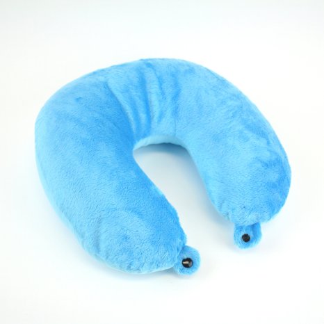 Sleepmaxreg MicroBead Ultra Soft Travel Neck Pillow - Hypoallergenic Velvety Cover w Easy Comfort Snap Sky Blue