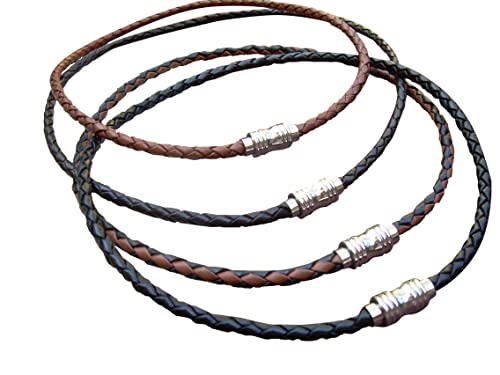 Handmade Braided Leather Necklace with Stainless Steel Magnetic Clasp - Genuine Leather Necklace for Men - Available sizes: 16,18,20,22 inch or Custom