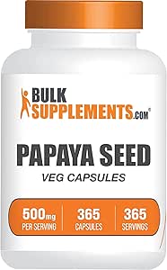 BulkSupplements.com Papaya Seed Capsules - from Carica Papaya Seeds, Papaya Capsules - Papaya Digestive Support, Vegan-Friendly, 1 Capsule per Serving, 365 Veg Capsules