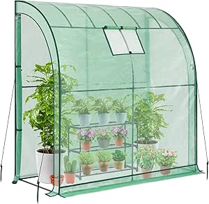 Lean-to Greenhouse with 3-Tier Shelves: Ohuhu Portable Walk-in Wall Mounted Green House with Mesh Windows, 79"x39"x83" Large Greenhouses with 2 Roll-Up Zipper Doors Reinforced Structure for Outdoors