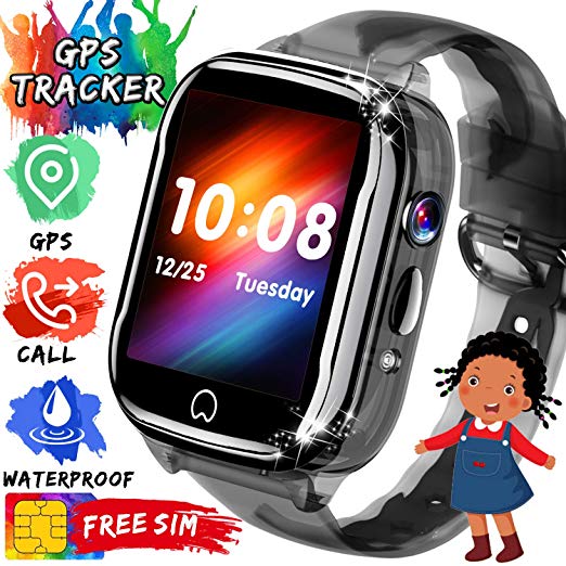 Kids Smart Watch GPS Tracker - [Free SIM Card]2019 New Waterproof Kids Smartwatch Phone for Boys Girls with HD Touch Screen SOS Anti-Lost Camera Game Toys Children Wrist Watch Bracelet Birthday Gifts