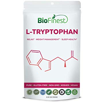 Biofinest L-Tryptophan Powder 500mg - Pure Gluten-Free Non-GMO Kosher Vegan Friendly - Supplement for Weight Management, Relax, Stress and Mood Enhancement, Sleep Health (100g)