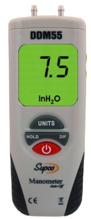 Supco DDM55 Dual Input Digital Differential Manometer with LCD Display, -55 to 55" H20 Measuring Range, 0.01" Resolution, Battery Operated