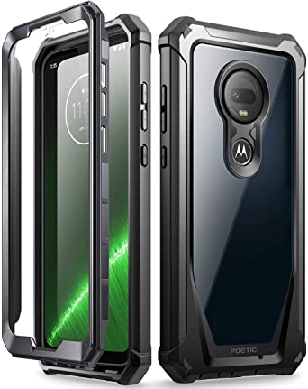 POETIC Moto G7 Case, Moto G7 Plus Case, Full-Body Hybrid Shockproof Bumper Cover, Built-in-Screen Protector, Guardian, Case for Motorola Moto G7 Plus (2019 Release), Black/Clear