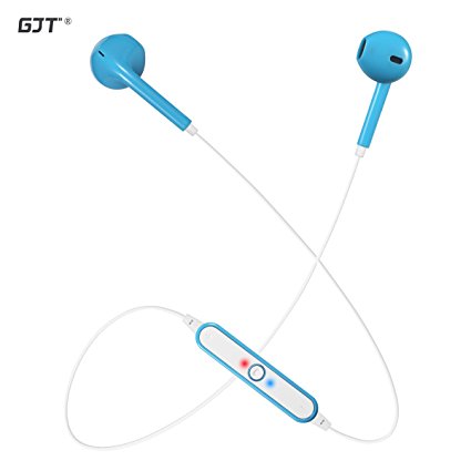 GJT®Wireless Portable Stereo Lightweight Bluetooth V4.0 Headphones Earbuds Earphone with Dual Connection, Hand-free Calling and Built-in Microphone for Sports, Running, Gym, Hiking, Jogger and Exercise for iPhone 6 6S 5S, Samsung Galaxy S6 S6 edge, Note 4 3 2 Android Cellphones Enabled Bluetooth Device (BLUE)