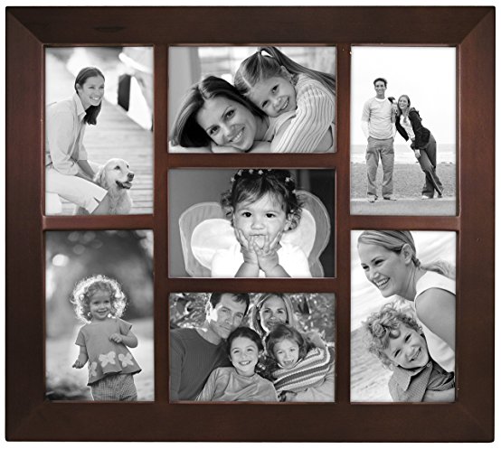 Malden International Designs Berkeley Beveled Edge Wood Collage Picture Frame, 7 Option, 7-4x6, Walnut