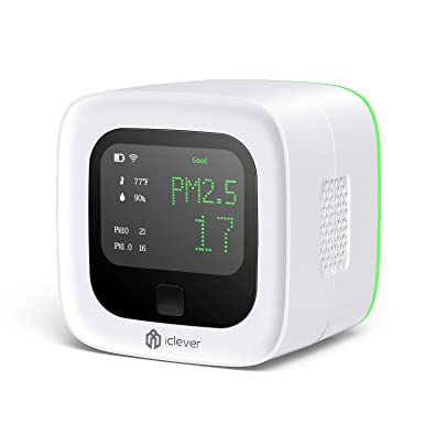 Air Quality Monitor, iClever Wireless Chargeable Air Quality Tester for PM2.5/PM10/PM1.0/Temperature/Humidity, Indoor Outdoor Air Detector for Home/Office/Car and Various Occasion