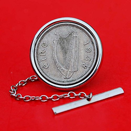 1968 Irish Ireland 3 Pence Coin Silver Plated Tie Tac Tack Pin NEW -Harp