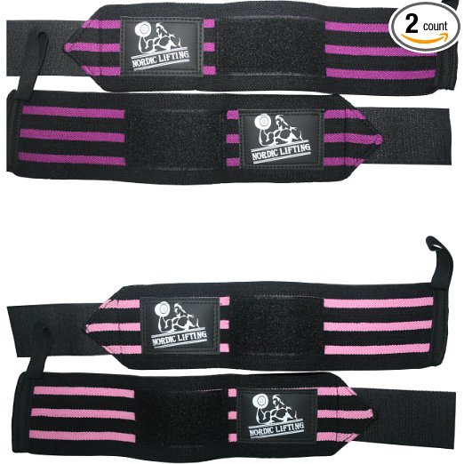 Wrist Wraps (2 Pairs/4 Wraps) 14" for Weightlifting | CrossFit | Powerlifting - For Women & Men - Improve Hand Strength & Support During Weight Lifting - by Nordic Lifting - 1 Year Warranty