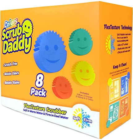 Scrub Daddy Sponge Set - Colors - Scratch-Free Scrubbers for Dishes and Home, Odor Resistant, Soft in Warm Water, Firm in Cold, Deep Cleaning, Dishwasher Safe, Multi-use, Functional (8 Count)