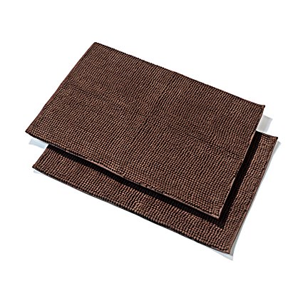 Pack of 2 Extra-Soft Microfiber Shag Bathroom Mat, Non-Skid Back, Fast Dry, 32 x 20-inches (Brown)
