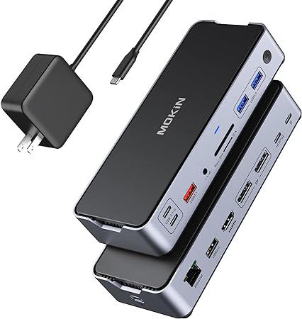 8K USB C Laptop Docking Station Dual Monitor,MOKiN Docking Station 3 Monitors with 2*DisplayPort,HDMI,15 in 1 Dock 100W PD,6*USB Ports,Ethernet,SD&TF,for Dell/HP/MacBook (Include Power Adapter)