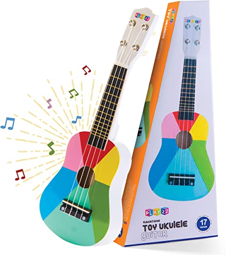 Play22 Kids Guitar Ukulele 17 Inch - 4 Strings Wooden Guitar Kids Ukulele Guitar Musical Instrument Musical Toy Learning Educational Gift Toys for Toddler Boys and Girls Beginners First Musical Guitar