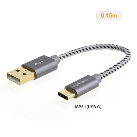 USB Type C Cable,CableCreation Short 0.5ft Braided Type C (USB-C) to standard USB A Cable for Nexus 6P,OnePlus,Nexus 5X ,the New Macbook 12 inches, Lumia 950/950XL & More,15CM Gray[New Version 56K Ohm Resistance]