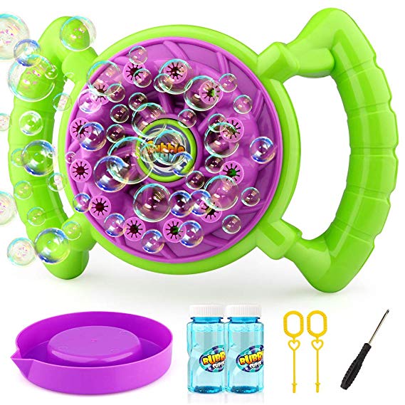 Growsland Bubble Machine for Kids Toddlers Boys Girls Handheld Bubble Blower Bubble Toys with 2 Bubbles Solution Summer Outdoor Toys Fun Bubbles Game for Kids Birthday Parties ,Wedding Gift