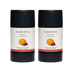 Each & Every 2-Pack Natural Aluminum-Free Deodorant for Sensitive Skin with Essential Oils, Plant-Based Packaging (2.5 Ounce (Pack of 2)) (Raspberry & Mandarin)