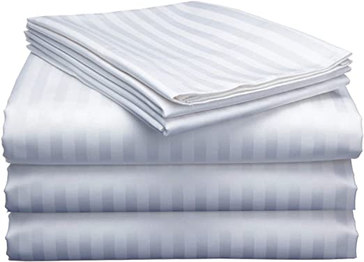 Silentnight Split Queen Sheets for Adjustable Beds 5-Piece Split Queen Sheet Set, 800 Thread Count 100% Egyptian Cotton,18" Deep Pocket Adjustable Bed Sheets, White Stripe