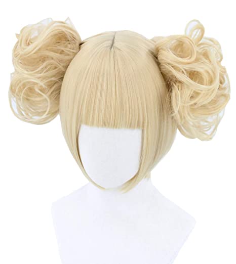 Topcosplay Short Blonde Anime Cosplay Wig for Himiko Toga Wig Halloween Costume Synthetic Wigs Two Detachable Buns with Clips