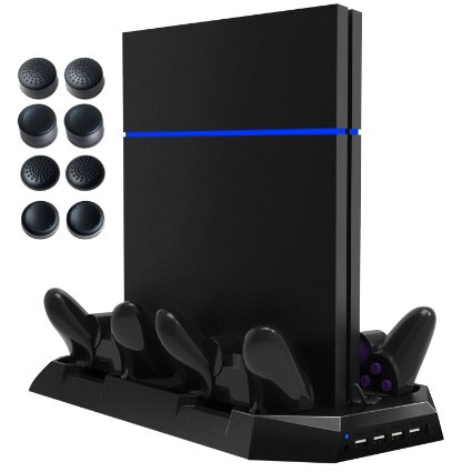PS4 Cooling Stand with 4 Charging Docks Tontec® PlayStation 4 Charging Station Accessories DualShock 4 Controller Charger, 2 USB Charging Ports, 4 USB Hub