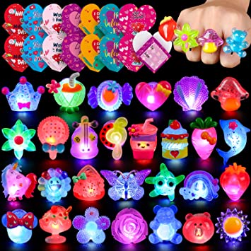 FLY2SKY 28Pcs Valentines Party Favors 3D Valentine Day Gifts for Kids Light Up Rings Classroom Exchange Valentine Toy Valentine Goodies Prizes Gift Bag Fillers Valentine's Day Class Favors Exchange