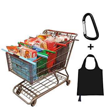 Premium Reusable Grocery Trolley Bags, Pack of 4 with Insulated Cooler Bag   Free Snap Link   BONUS Eco Tote - Perfect for any Supermarket, Whole Foods, Walmart, Costco, Sam's Club Shopping carts 🛒