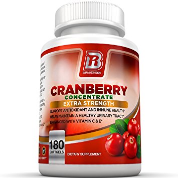 BRI Nutrition 3x Strength 12,600mg CranGel Power Plus: High Potency, Maximum Strength Cranberry SoftGel Capsules Fortified with Vitamins C and Natural E - 180 Softgels