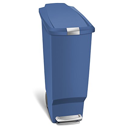 simplehuman Slim Plastic Step Trash Can, Blue Plastic, 40 L / 10.6 Gal