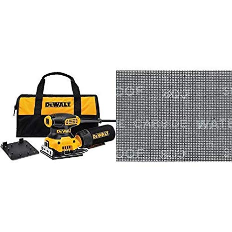 DEWALT DWE6411K 1/4 Sheet Palm Grip Sander Kit with DEWALT DWAM4321 80 Grit Mesh Sheet (5 Sheets), 1/4"