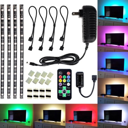 LED TV Backlight Light Kit - AVAWO Computer RGB LED Light Strip Mini Kit Pre-Cut Multicolor RGB LED Tape bias Lighting Strip Kit With Remote Control and Power Adapter