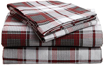 Divatex 100-Percent Cotton Flannel Full Sheet Set, Red/Black Plaid