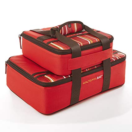 Rachael Ray Lasagna Lugger Combo Set, Insulated Carriers for 9"X9" and 9"x13" Baking Dishes, Red Stripe