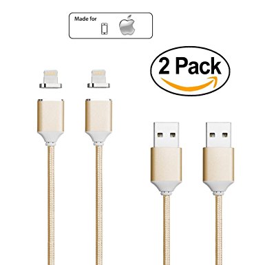 Netdot 2 Pack 2nd Generation Magnetic USB Charger Cable Adapter for iPhone 5, 5c, 5s, SE, 6, 6 Plus, 6s, 6s Plus, 7, 7 Plus (2 Pack gold)