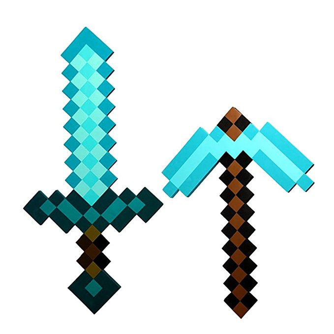 Minecraft EXCLUSIVE Pixel Foam Diamond SWORD & Diamond PICKAXE
