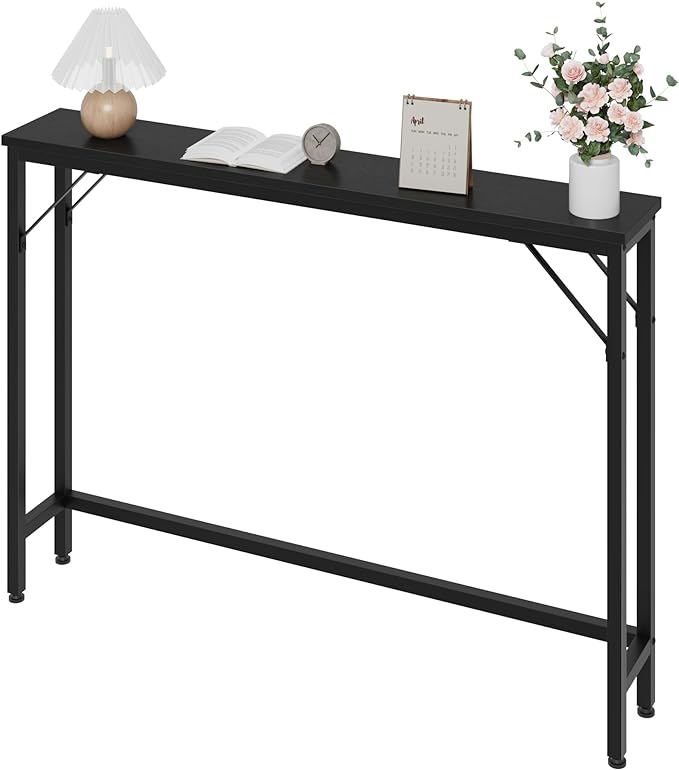 IDEALHOUSE 5.9" Narrow Sofa Table, Skinny Console Table with Storage, Slim Behind Couch Table for Living Room, Entryway, Hallway, Foyer - Black