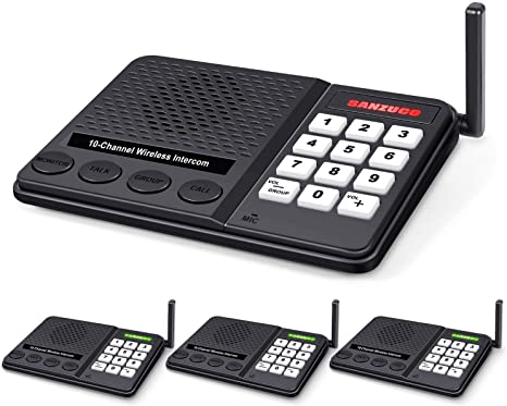 Wireless Intercom System for Home - Long Range 1 Mile Home Intercom System with Radio Sound   10 Channel   3 Digital Code - Room to Room Intercom Wireless for Business Office House (Black X 4)