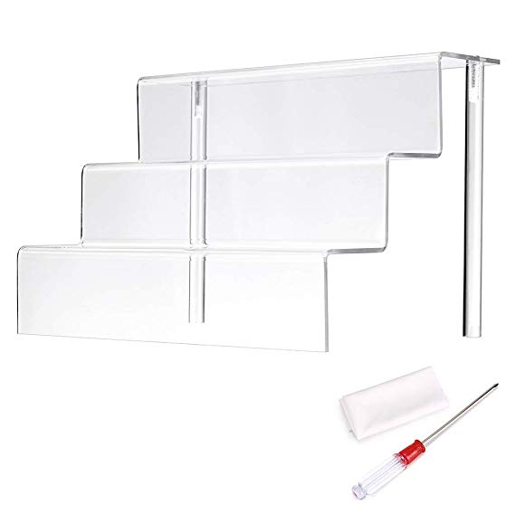 Hipiwe 3 Tiers Acrylic Riser Display Shelf for Amiibo Funko POP,Clear Figure Cupcake Display Stand Cupcake Display for Table Cabinet Countertops