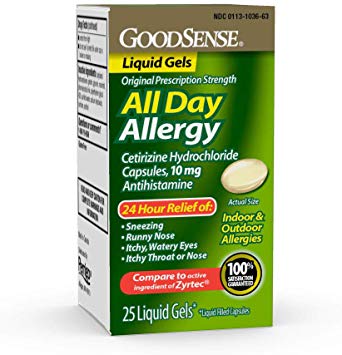 GoodSense All Day Allergy, Cetirizine HCl Tablets 10 mg, Antihistamine for Allergy Relief, 25 Count