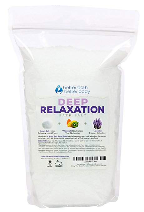 Deep Relaxation Bath Salt 3 Pounds (48 Ounces) - Epsom Salt Bath Soak With Lavender Essential Oils & Vitamin C - 100% All Natural No Perfumes & Dyes - Relieve Tension & Stress & Relax Naturally
