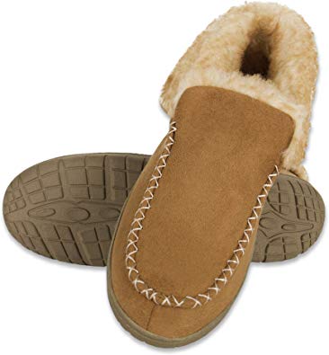 Chaps Men's Slipper House Shoe Moccasin Memory Foam Suede Indoor Outdoor Nonslip Sole Construction