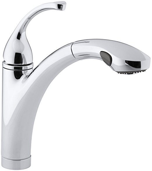 KOHLER K-10433-CP Forte Single Control Pullout Kitchen Sink Faucet with Color-Matched Sprayhead and Lever Handle, Polished Chrome