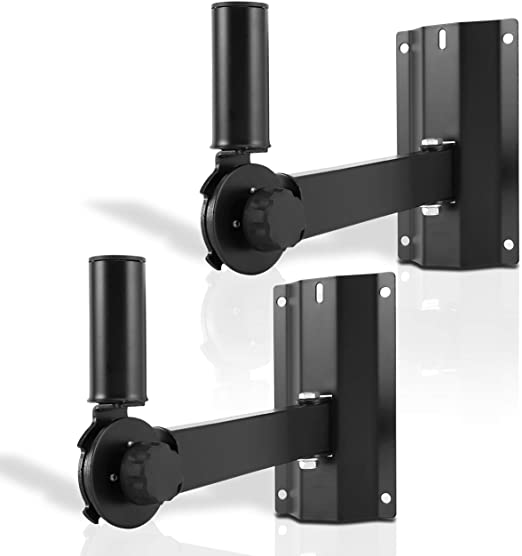 Universal Wall Mount Speaker Bracket - Dual Heavy Duty Metal Studio Adjustable Pole Speaker Mounting Bracket with Tilt & Rotation Adjustment for PA, Bookshelf, Surround Sound Speakers - Pyle PSTNDW18