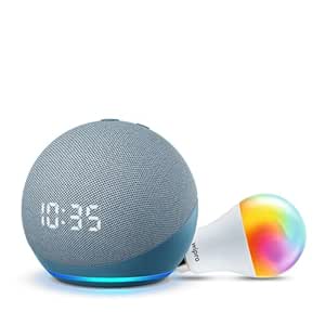 Amazon Echo Dot (4th Gen, Blue) with clock combo with Wipro Simple Setup 9W LED Smart Color Bulb